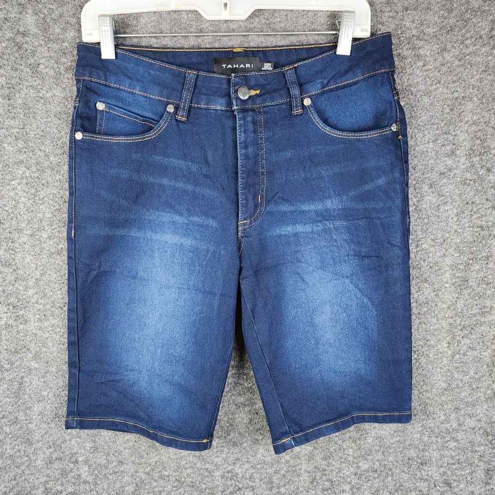 Tahari Erin Bermuda Shorts Womens 8 Blue Dark Wash Denim Fit Solution Stretch